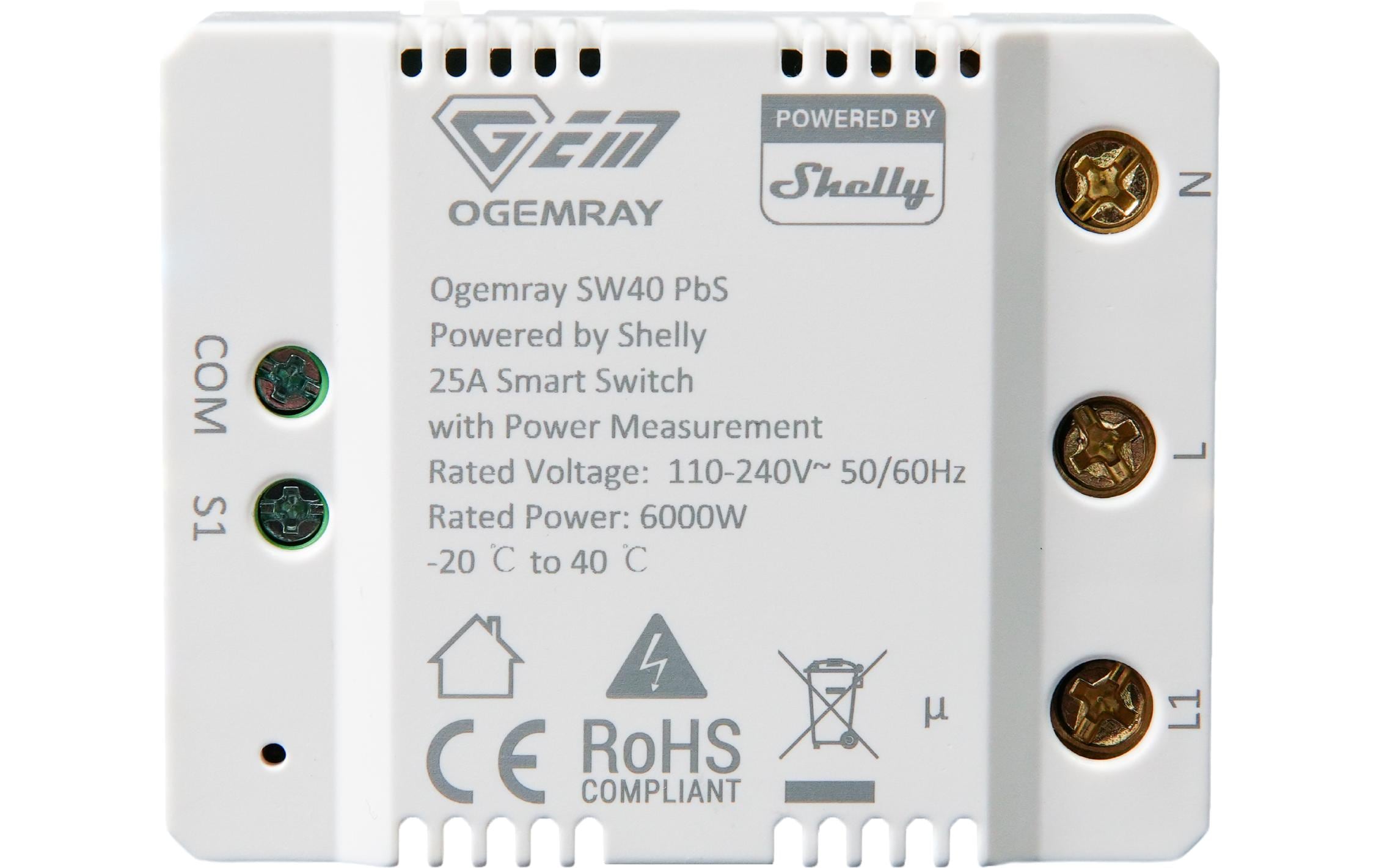 Shelly PbS SW40 Smartes Relais 25 A 6000 W WLAN Bluetooth