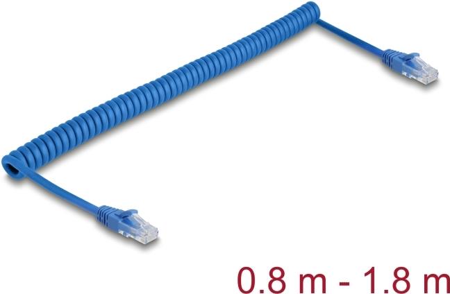 Delock RJ45 Spiralkabel Stecker zu Cat.6 UTP 0.8 m bis 1.8 blau (90362)