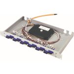 Telegärtner 48,30cm (19") LWL-Rangierverteiler BASIS eco 1HE, 6xSC Duplex Kupplung, Phosphorbronzehülse, Kunststoffgehäuse, Farbe: türkis; 12x G50/125, OM3, 2m, SC Faser-Pigtails; eingefärbt, spleißfertig abgesetzt (H02030K9008)