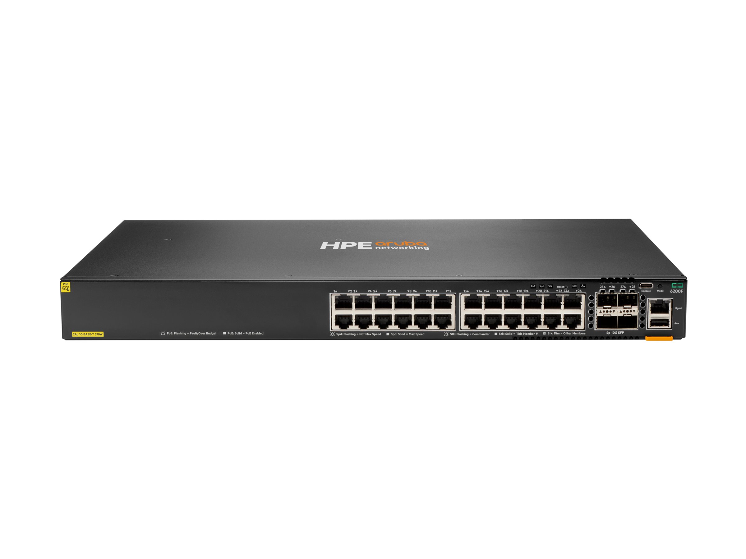 HPE Aruba CX 6200 6200F 24G Class4 PoE 4SFP+ 370W Switch Grau