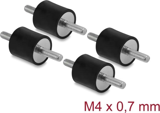 Delock Vibrationsdämpfer M4 x 0,7 mm D 15 x H 15 mm mit 2 x Außengewinde 4 Stück schwarz (60799)