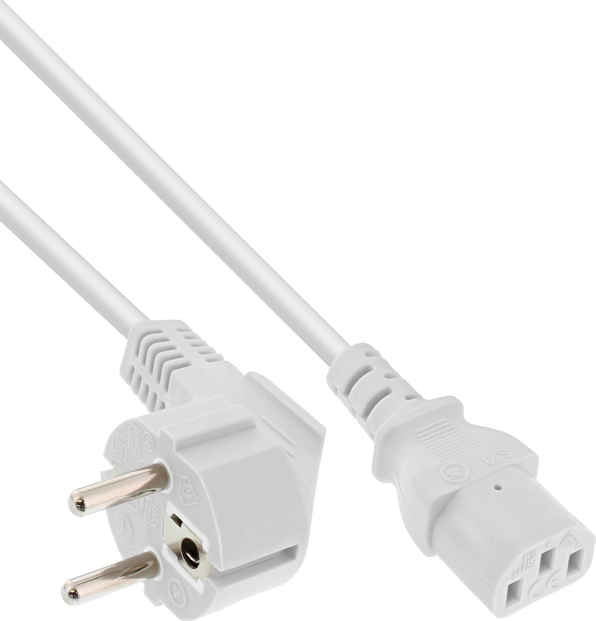 InLine Netzkabel, Schuko gewinkelt auf Kaltgerätestecker C13, 3 m, Weiß