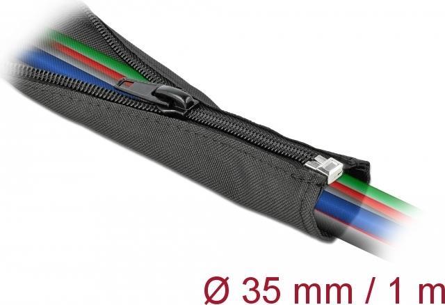 DeLOCK Woven Sleeve with zip fasterner heat-resistant - Geflechtschlauch - 1,0m - Schwarz (19218)