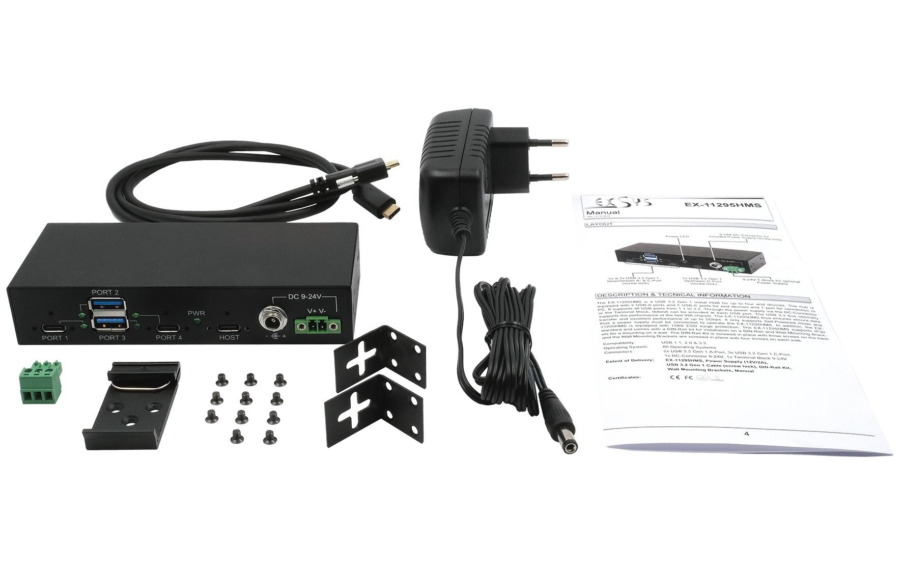 Exsys EX-11295HMS USB 3.2 Gen 2 Hub 4 Port 10 Gbit/s Schwarz