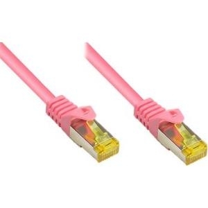 RJ45 Patchkabel mitCat.7 Rohkabel und Rastnasenschutz (RNS®), S/FTP, PiMF, halogenfrei, 600MHz, OFC, magenta, 1m, Good Connections® (8070R-010M)