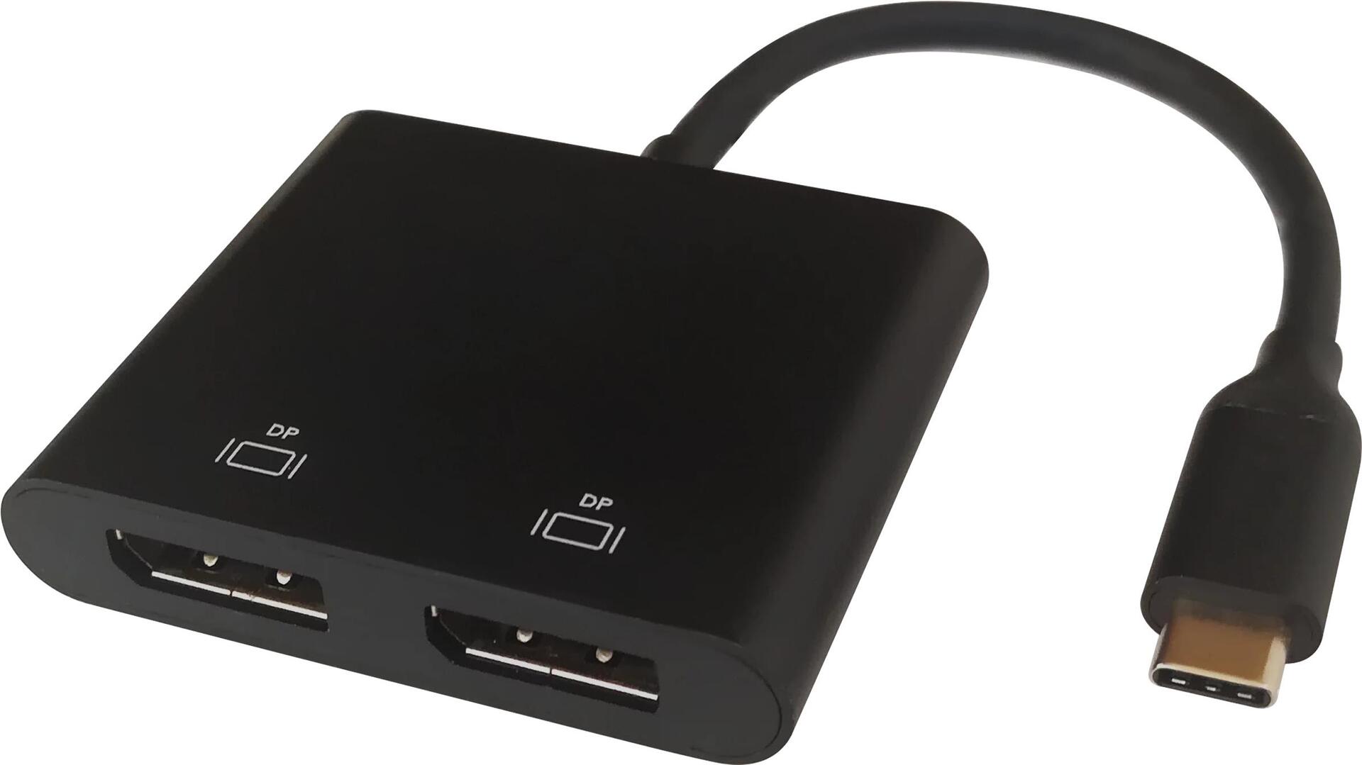 Deltaco USBC-2DP Videokabel-Adapter 0,1 m USB Typ-C 2 x DisplayPort Schwarz (USBC-2DP)