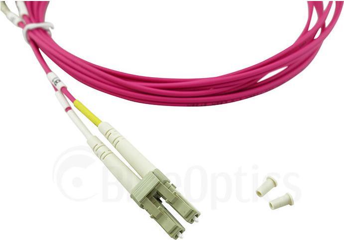 BlueOptics Duplex LWL Patchkabel, LC-UPC/LC-UPC beige, 100 Meter, Multimode G50/125µm, OM4, Eingangsdämpfung: unter 0.2dB, Markenfaser, LSZH magenta / violett, 2.0mm Tube, Keramik Ferrule, inkl. Messprotokoll (SFP3131FU100MK)