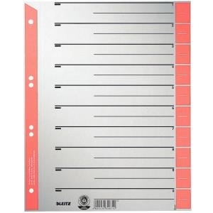 LEITZ Trennblätter, A4 Überbreite, Karftkarton 230g/qm, rot aus grauem Karton mit roten Taben, Blanko-Registertaben (1652-00-25)