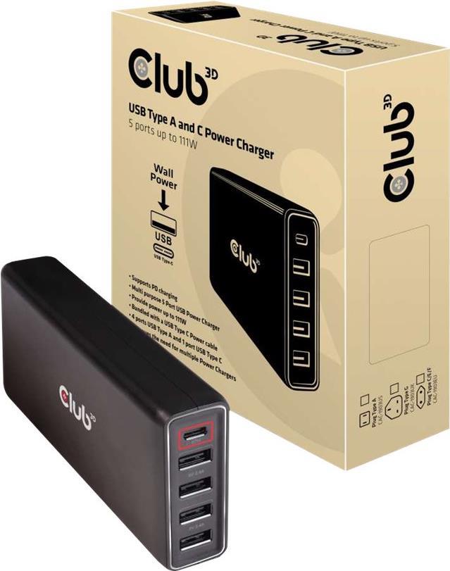 Club 3D CAC-1903 USB Ladegerät 111 W 5 Ports Schwarz