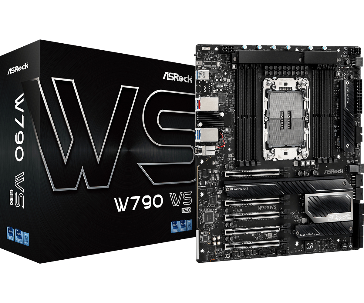 ASRock W790 WS R2.0 Workstation-Mainboard Intel W790 LGA4677 E-ATX DDR5 2 TB RAM 10 GbE LAN Schwarz
