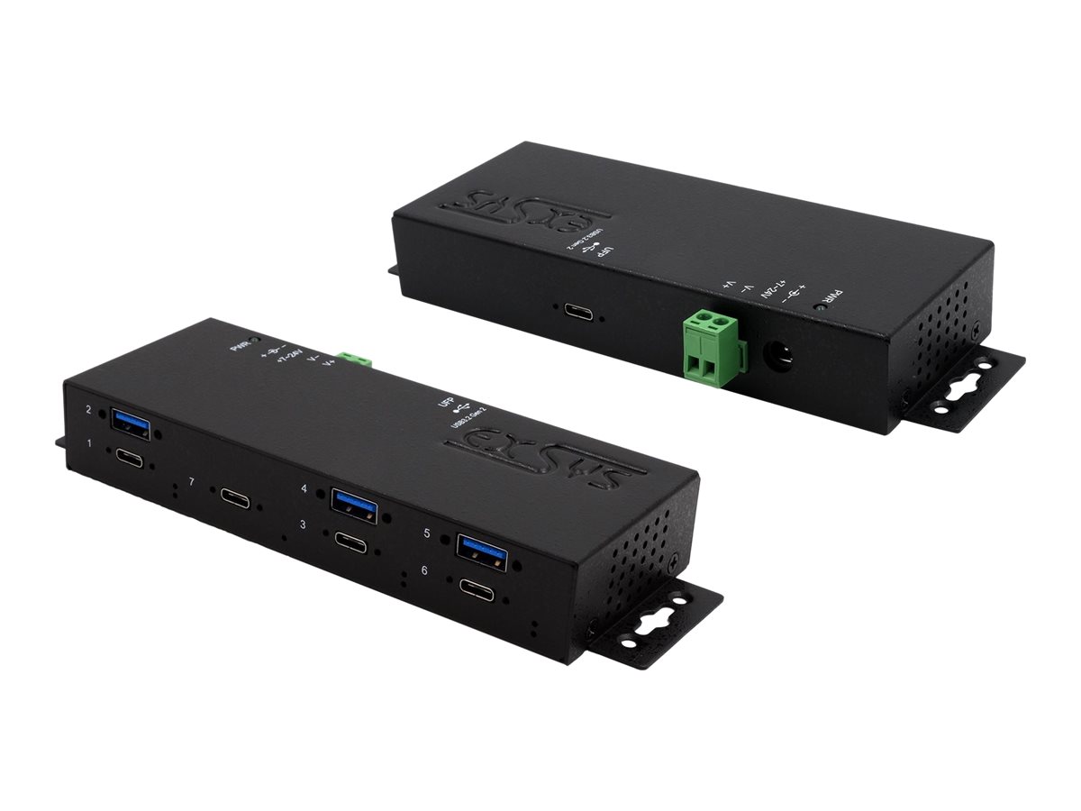 Exsys EX-1237HMVS USB 3.2 Gen2 Hub 7 Port Metall Schwarz