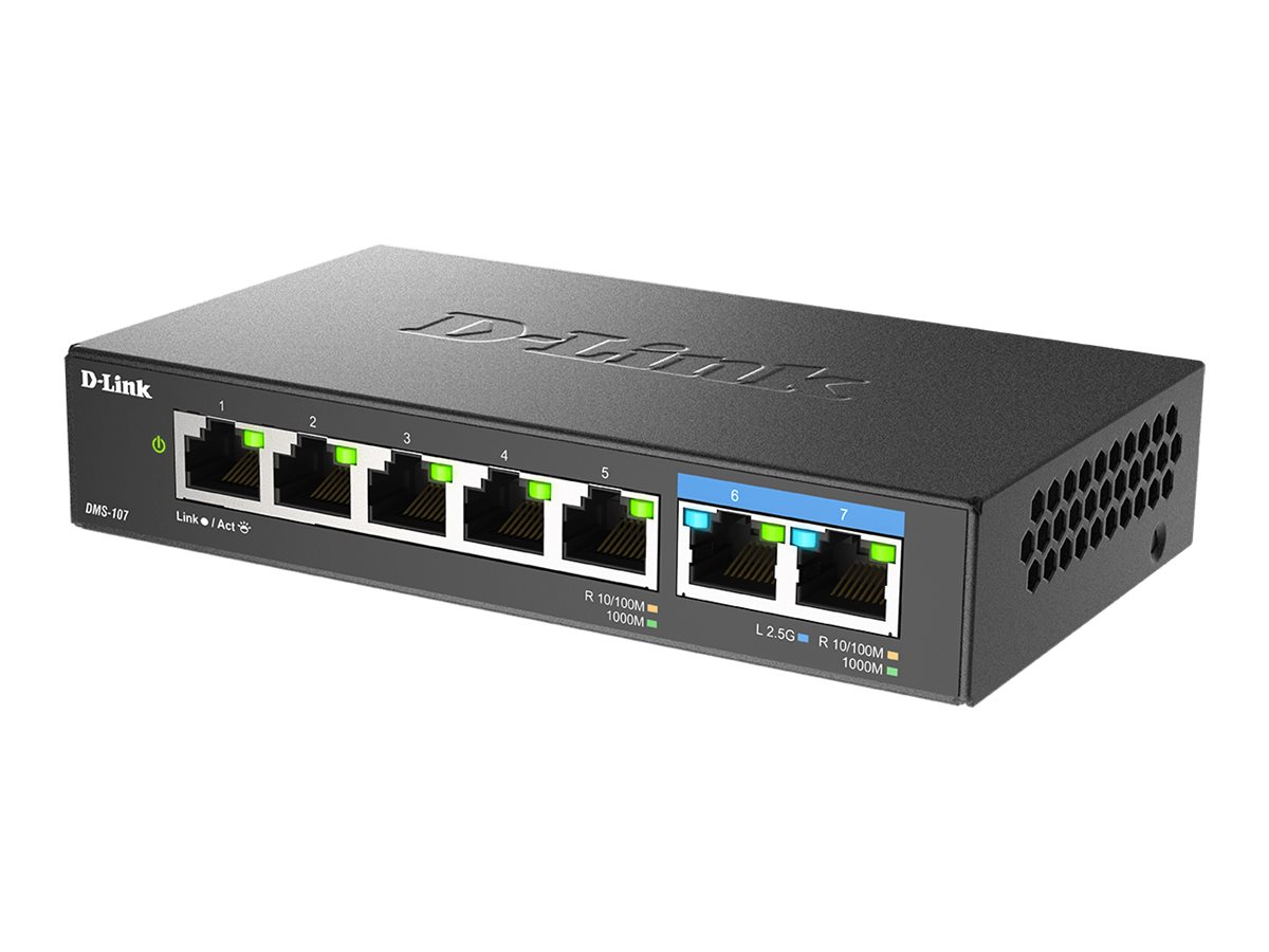 D-Link DMS-107 Netzwerk-Switch 7 Ports Unmanaged 5x Gigabit + 2x 2.5GBase-T Schwarz