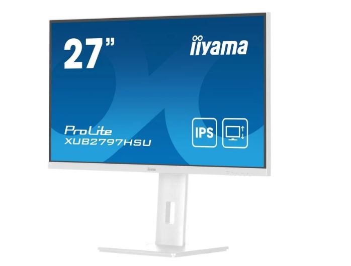 iiyama ProLite XUB2797HSU 27" Full HD IPS Display weiß 68.5cm (27"), 1920 x 1080 IPS 100Hz, 1ms, HDMI, DisplayPort, Lautsprecher 2x 2W, VESA 100 x 100, höhenverstellbar, neigbar, Pivot, drehbar, EEK: E (22kWh/1000h, 69cm), 2x USB3.2 Gen1 Hub [Energieklasse E] (XUB2797HSU-W2)