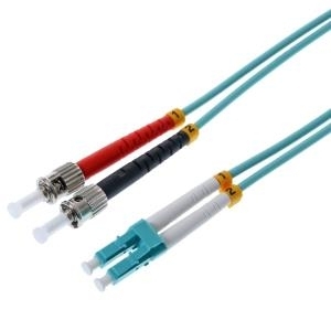 helos LWL Patchkabel 50/125µm OM3 LC/ST 10,0m LC Duplex Stecker/2x ST Stecker, aqua (126412)