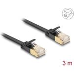 Delock RJ45 Netzwerkkabel Cat.6A Stecker zu Stecker mit robuster Rastnase und Cat.7 Rohflachbandkabel U/FTP 3 m schwarz (80347)