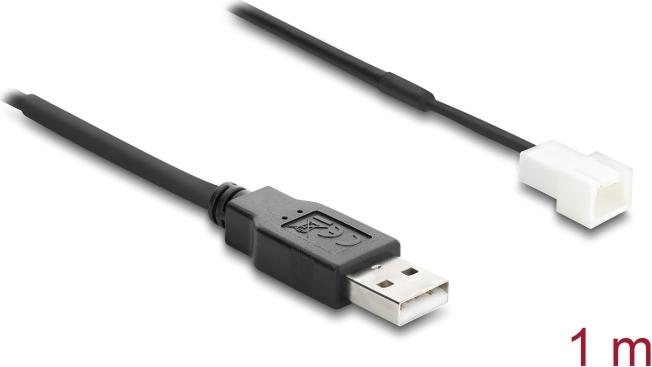 Delock Lüfterkabel USB 2.0 Typ-A Stecker zu 3 Pin (2 Pins belegt) Lüfteranschluss-Stecker 1 m (91231)