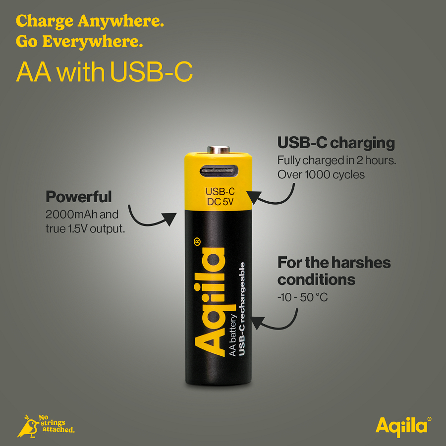 AQIILA AQ200AA367C4 AA Akku 2000 mAh 1,5 V USB-C Schwarz, Gelb