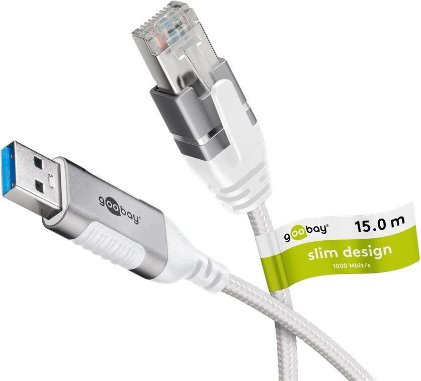 Goobay Ethernet-Kabel USB-A 3.0 auf RJ45 Slim 15 m - verbindet Router Modem oder (74384)