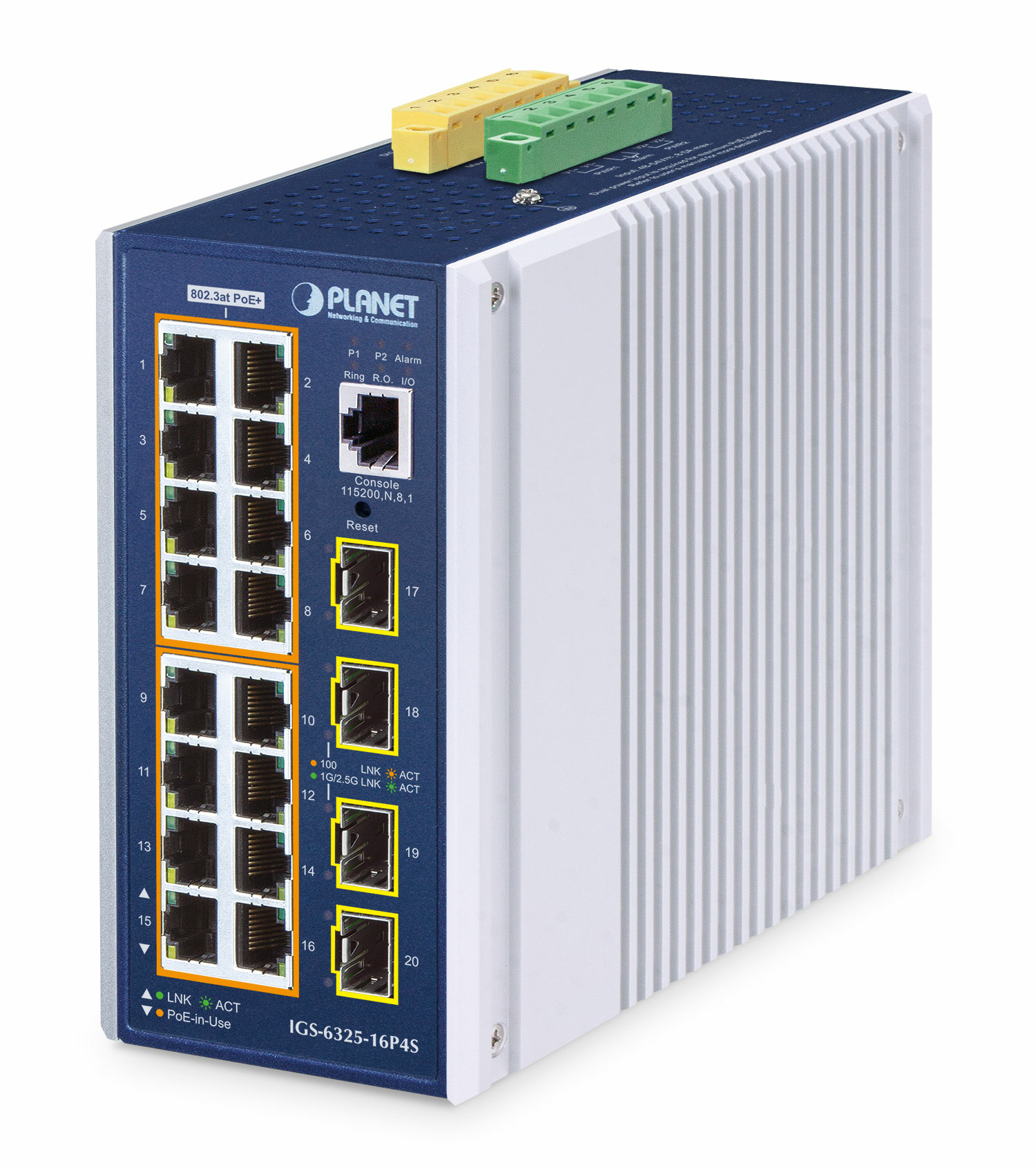PLANET IGS-6325-16P4S L3 Managed Switch 16 x 10/100/1000 PoE+ + 4 x Gigabit SFP Aluminium Blau