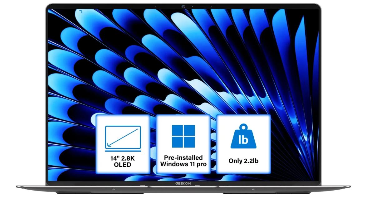 GEEKOM GeekBook X14 Pro Notebook 14" 2.8K OLED Intel Core Ultra 5 32 GB RAM 1 TB SSD QWERTZ DE Grau