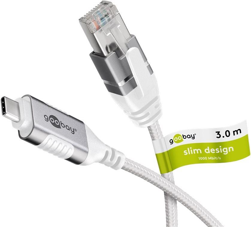 Goobay Ethernet-Kabel USB-C 3.1 auf RJ45 Slim 3 m - verbindet Router Modem oder (74388)