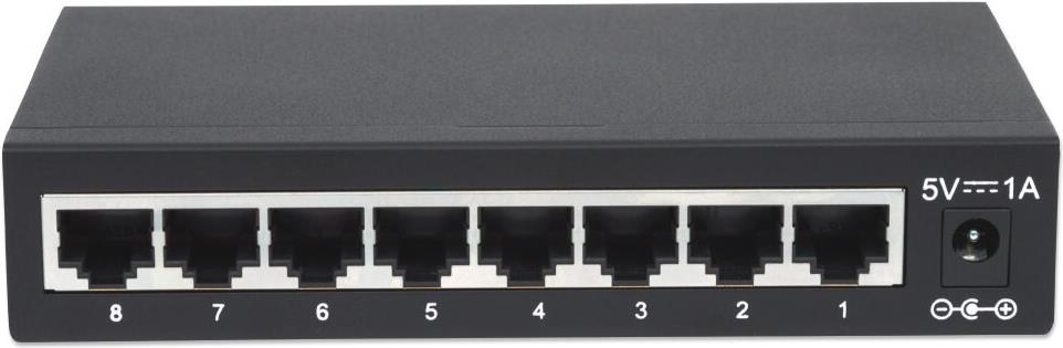 Intellinet 8-Port Gigabit Ethernet Desktop Switch, Metallgehäuse, Schwarz