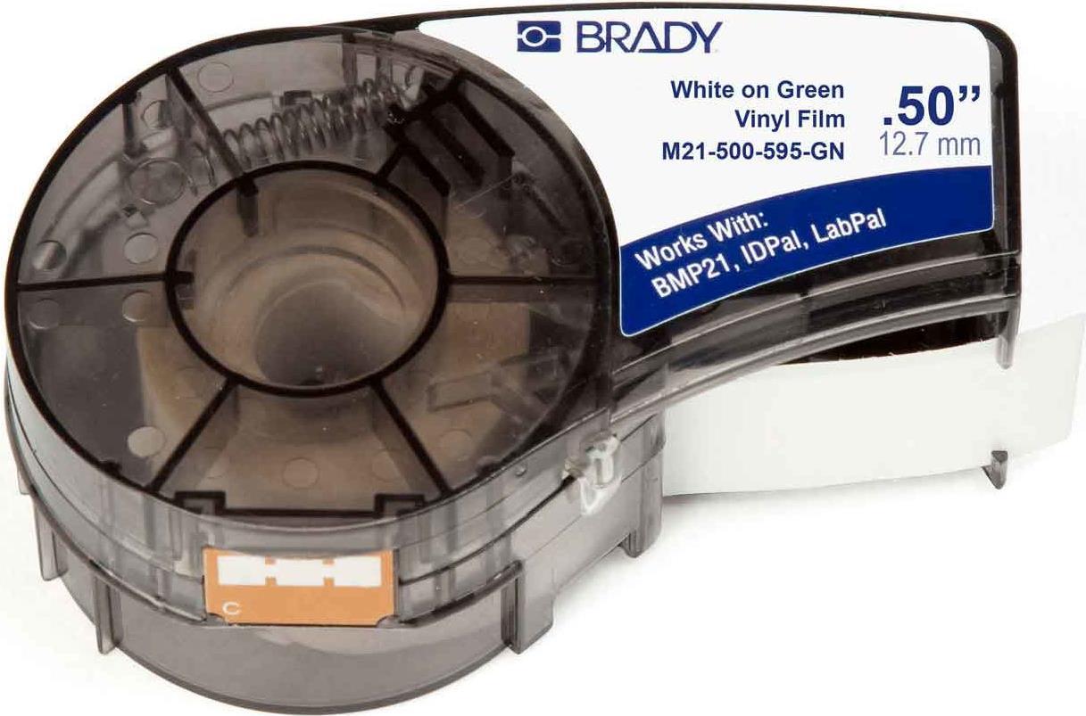 BRADY , M21-500-595-GN-WT, Vinyl, Weiß auf Grün, 12,7mm x 6,4m, permanent, endlos (142805)