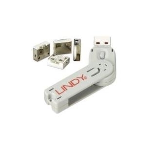 Lindy USB Typ A Port Schloss, weiß Vier Port Schlösser für USB mit Schlüssel sind die ideale Lösung, um schnell USB Ports gegen unberechtigten Zugriff zu sichern (40454)
