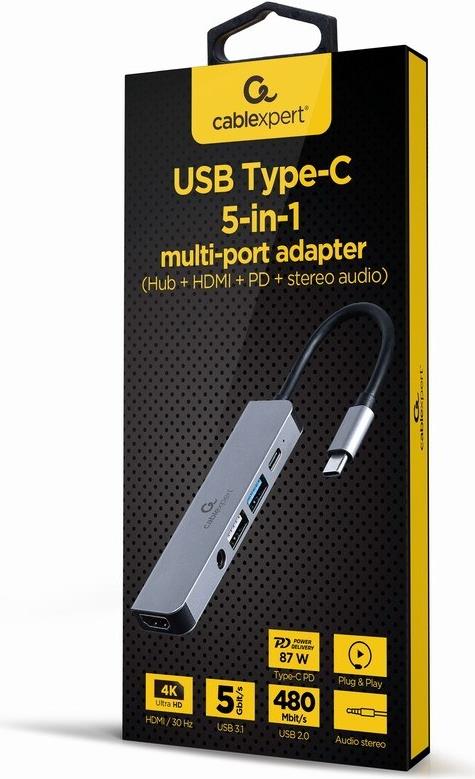 Gembird Cablexpert A-CM-COMBO5-02 Dockingstation USB-C 3.1 HDMI Silber