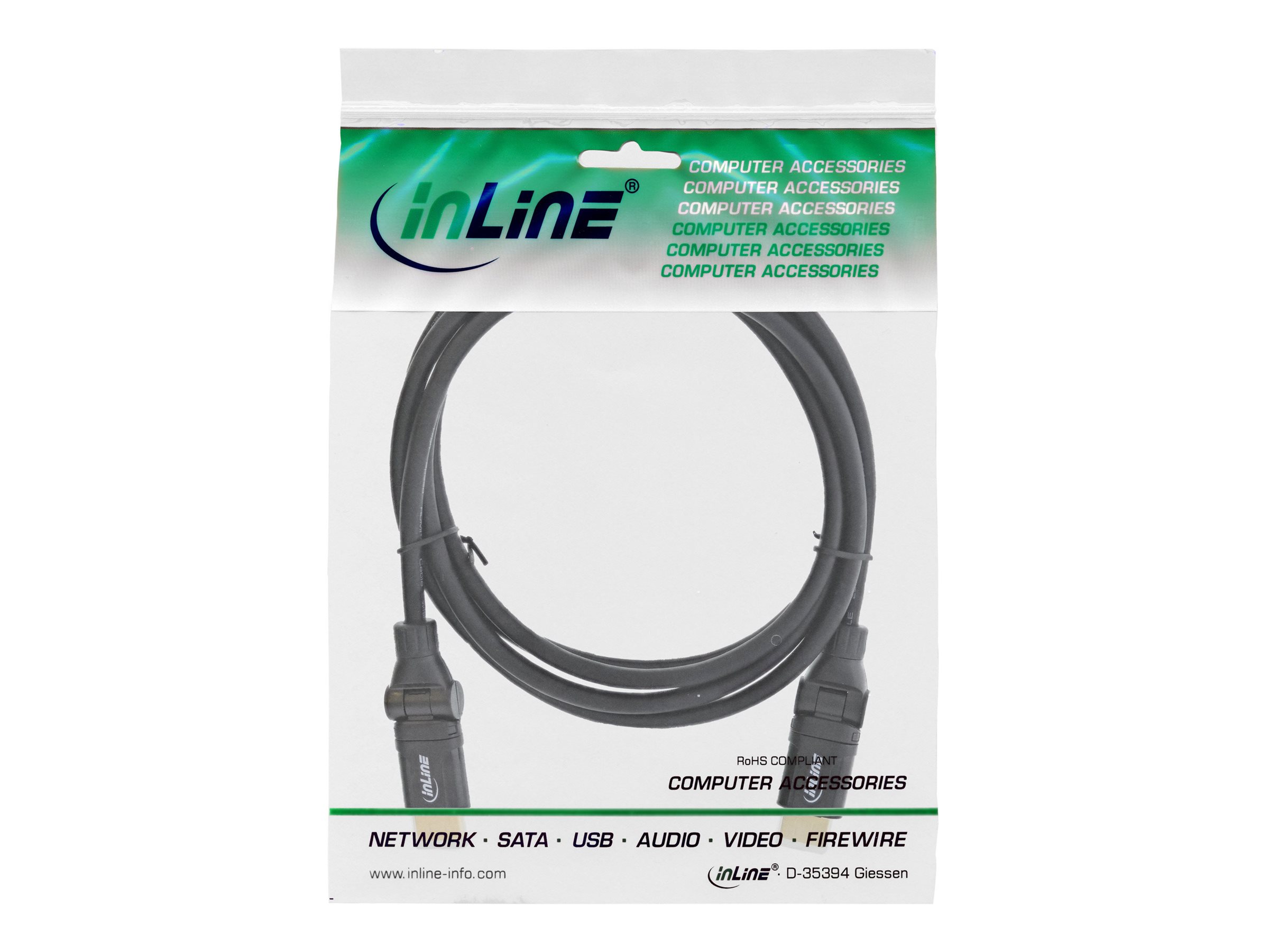 InLine High Speed HDMI-Kabel mit Ethernet, 180° Winkelstecker, 1,5 m, Schwarz