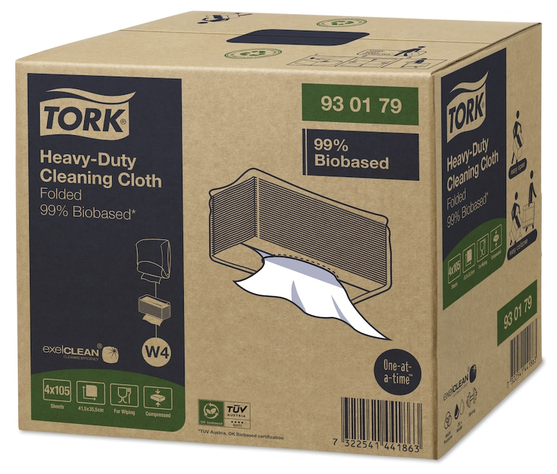Tork Reinigungstuch 930179 W4 System, 415 x 355 mm, extra stark, 1-lagig Premium, Weiß