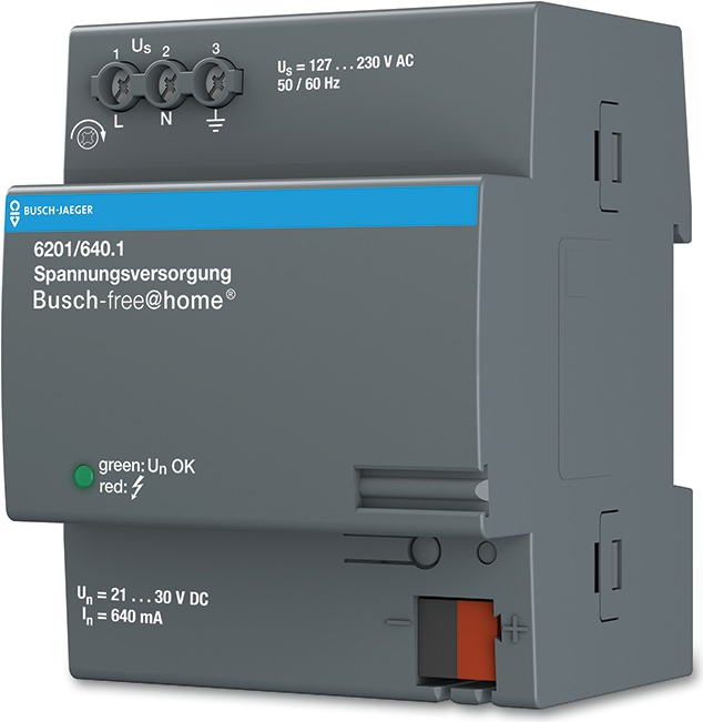 Busch-Jaeger 6201/640.1. Eingangsspannung: 127 - 230 V, AC Eingangsfrequenz: 50/60 Hz, Ausgangsspannung: 30 V. Stromversorgung: Innenraum, Zweck: Universal, Starkstromtyp: AC-an-DC. Produktfarbe: Grau, Farbgruppe: Grau. Menge pro Packung: 1 Stück(e). Breite: 72 mm, Tiefe: 64 mm, Höhe: 90 mm (6220-0-0001)