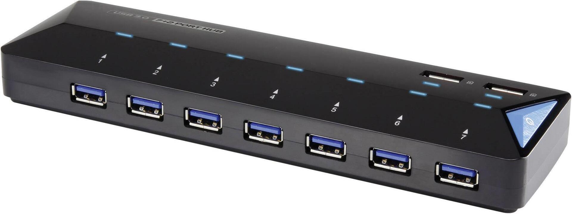 Renkforce 7+2 Port USB 3.0-Hub mit Schnellladeport Status-LEDs Schwarz