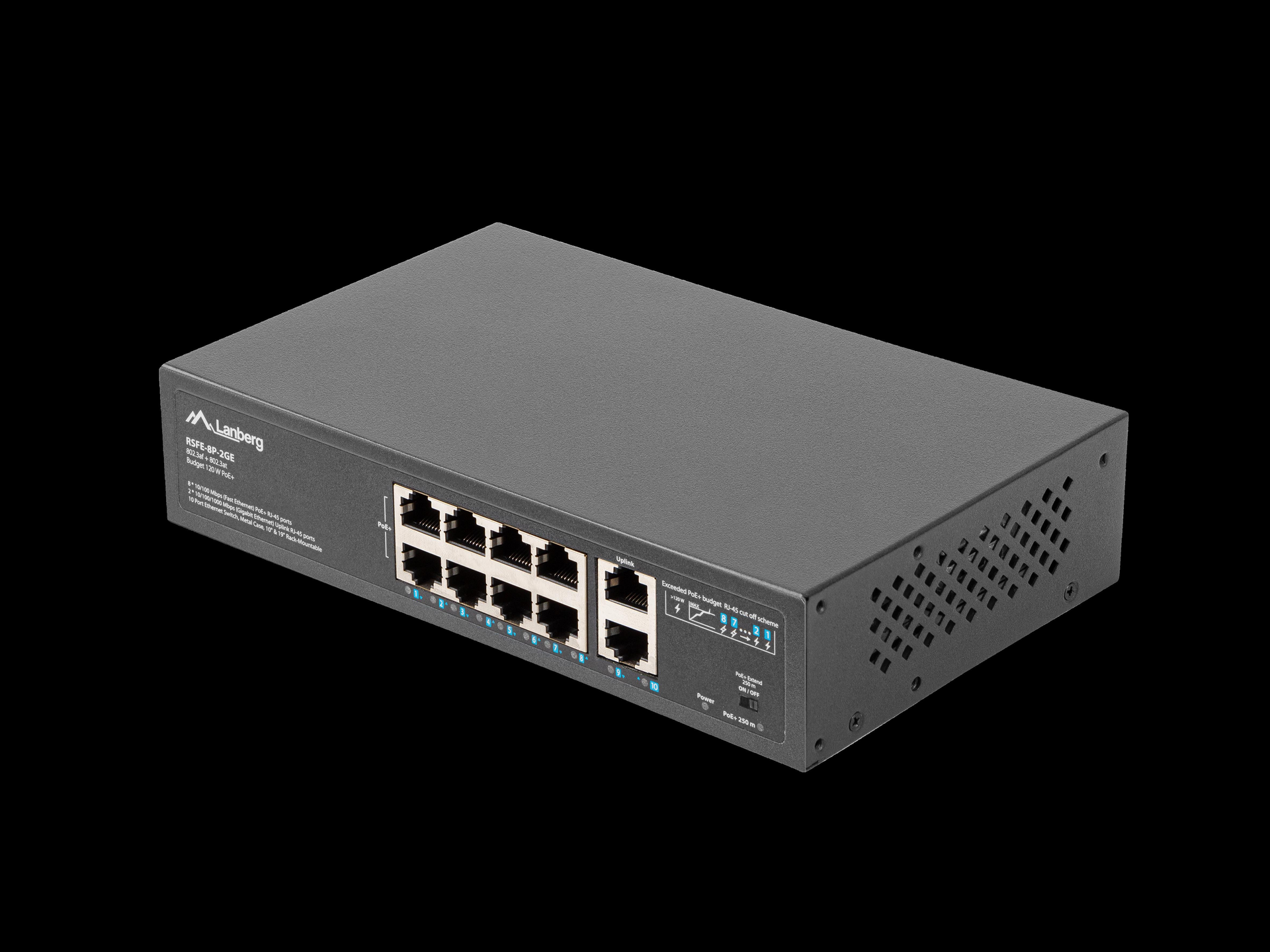 Lanberg RSFE-8P-2GE-120 Unmanaged Switch 10 Anschlüsse Schwarz