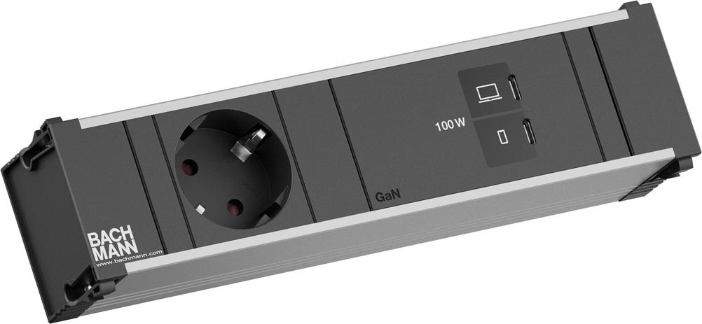 Bachmann CONI BM0023770 Einbaumodul 1x CEE7/3-Steckdose 1x USB-C/C 100W schwarz L=0,2m