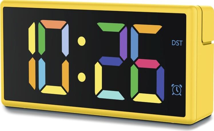 Hama Digitaler Wecker Ibiza, Multicolor-Display, mit USB-Ladefunktion, Gelb (00222210)