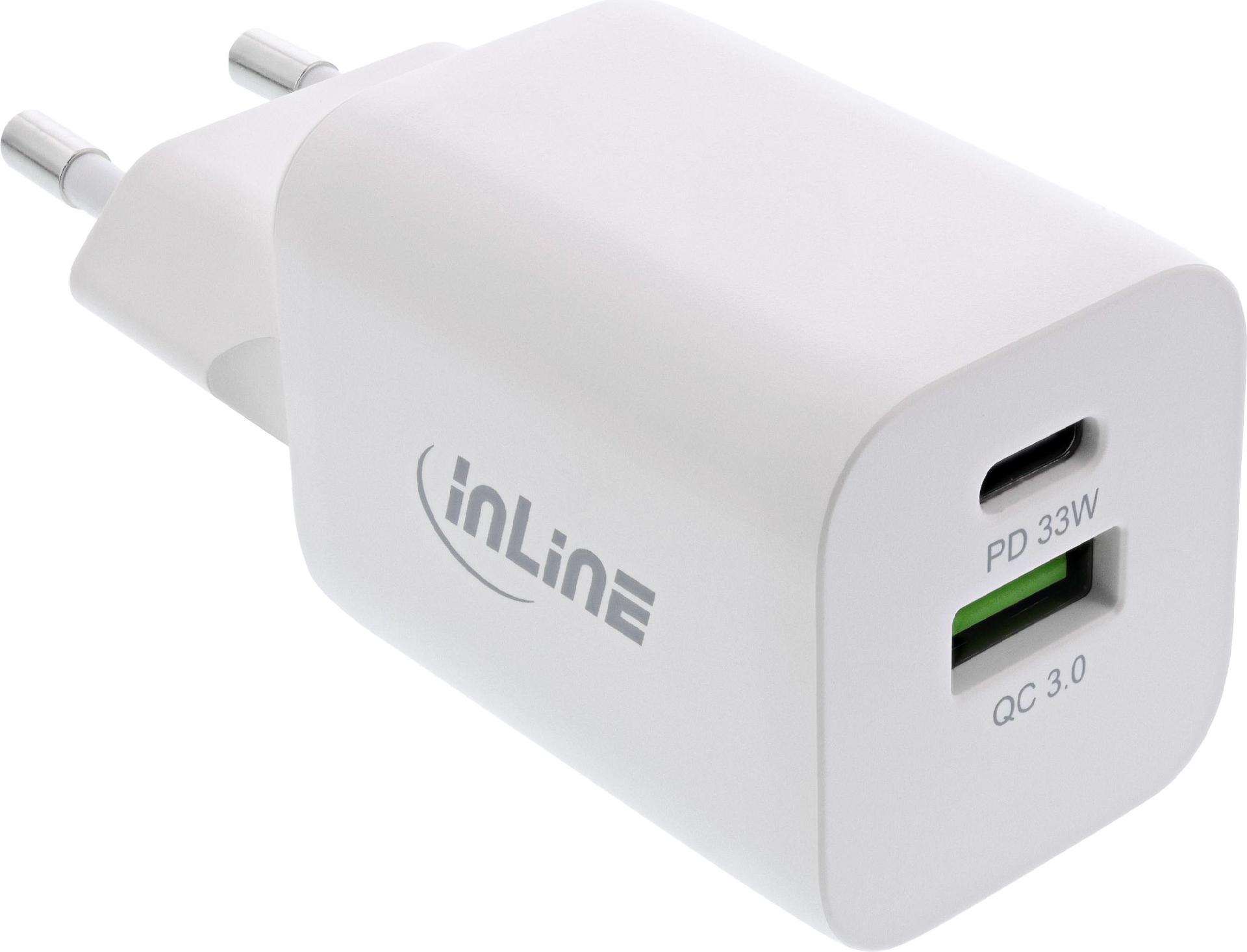 InLine USB-Netzteil 33 W Power Delivery 3.0 + Quick Charge 3.0 USB-C + USB-A Weiß