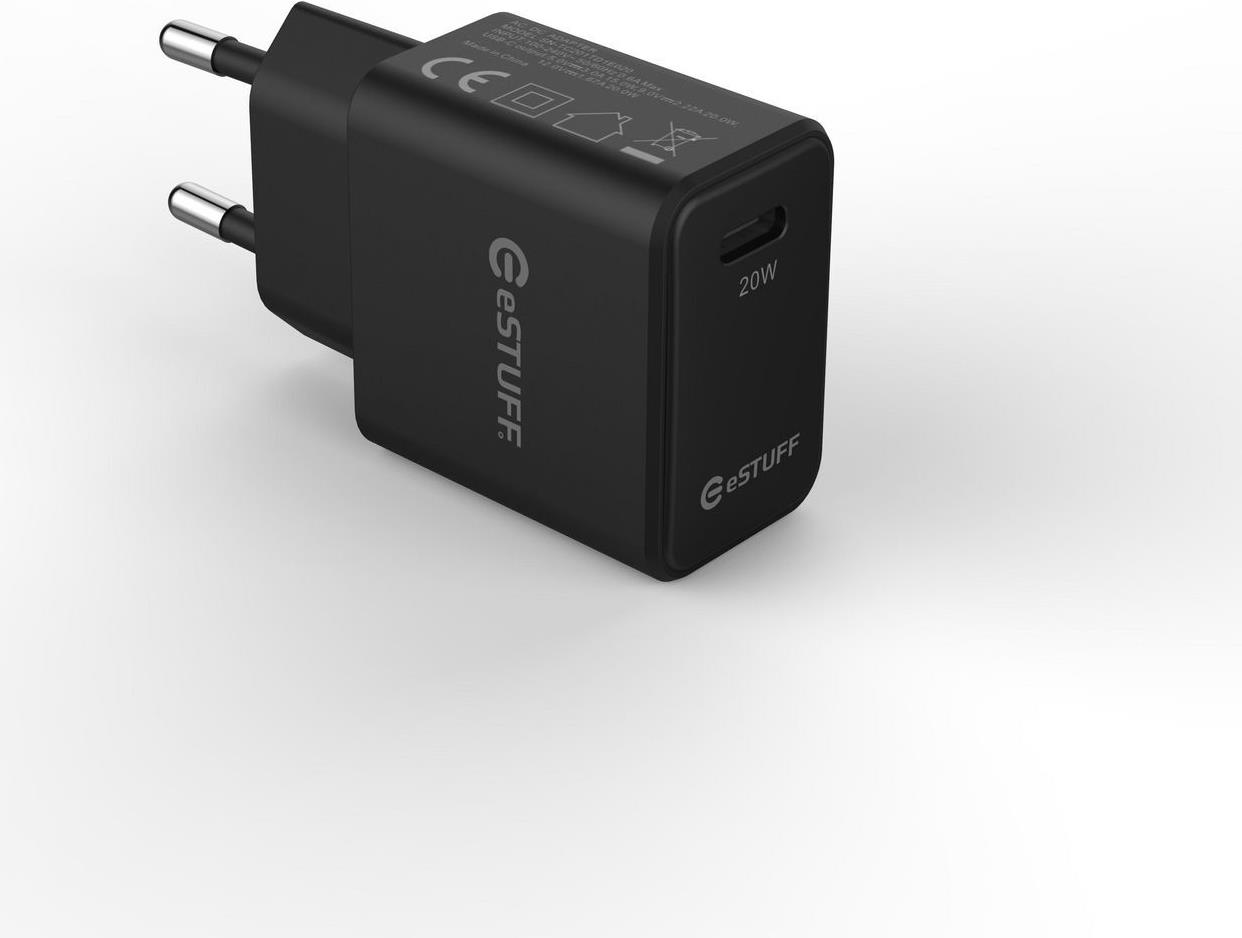 eSTUFF USB-C Charger EU PD 20W. 1 x USB-C. Black (ES635029-BULK)