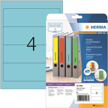 HERMA Special Ordneretiketten 192 x 61 mm blickdicht, 80 Etiketten, Blau