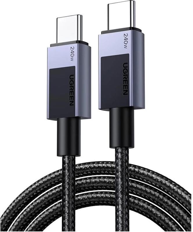 UGREEN L513 USB-C auf USB-C Ladekabel 240W PD3.1 480Mbps Nylon geflochten Alugehäuse Kabelbinder 2m grau (45068)