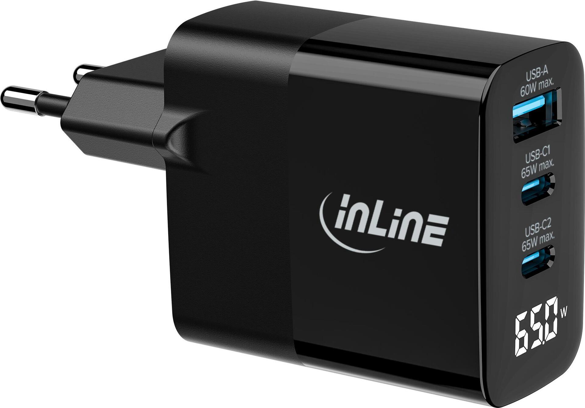 InLine USB PD Netzteil GaN Ladegeraet 3-Port USB-C+ USB-A 65W mit (31552)