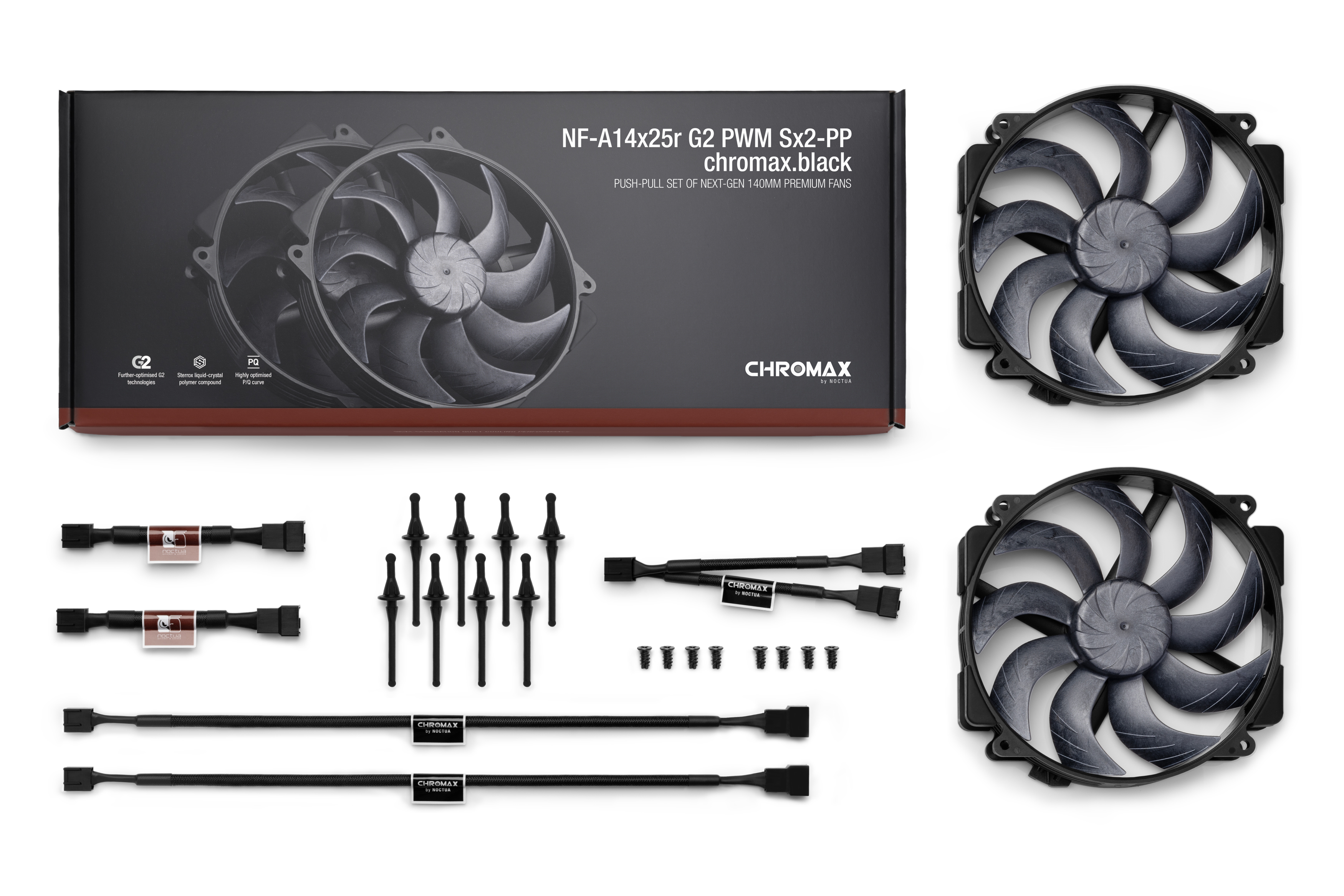Noctua chromax.black NF-A14x25r G2 PWM Sx2-PP Gehäuselüfter 140 mm 2er-Pack Schwarz