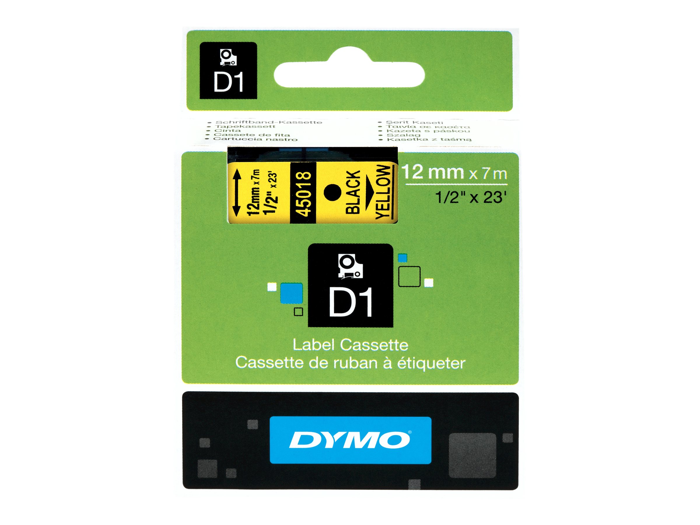DYMO D1 Etikettenband 12 mm x 7 m Schwarz auf Gelb