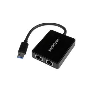 StarTech.com USB 3.0 auf Dual Port Gigabit Ethernet LAN Adapter mit USB-Port (USB32000SPT)
