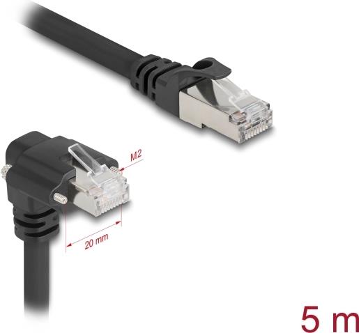 Delock GigE Kamera Kabel RJ45 Stecker 90° gewinkelt mit Schrauben zu RJ45 Stecker Cat.6 S/FTP 5 m schwarz (80924)