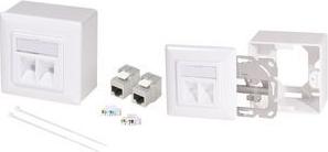 LogiLink Anschlussdose Kat.6A, 2x RJ45, weiß, geschirmt (ähnlich RAL9003), für Unterputz-, Aufputz- & Kabelmontage, - 1 Stück (NK4068)