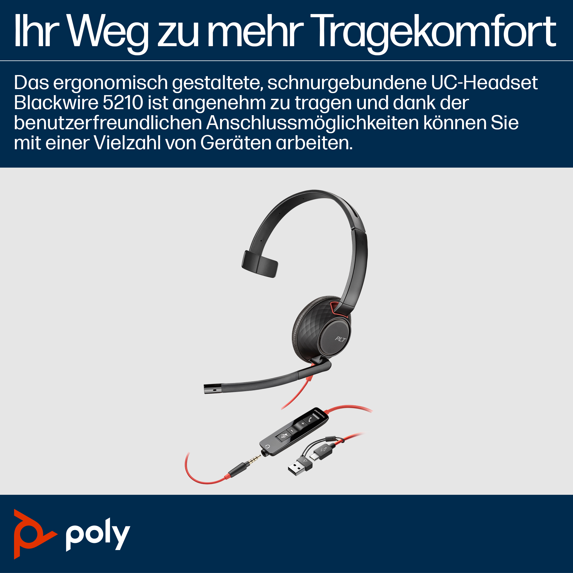 HP Poly Blackwire 5210 On-Ear Headset USB-C 3,5 mm Kabelgebunden Schwarz