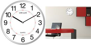 UNiLUX Wanduhr/Quarzuhr "ARIA", Durchmesser: 285 mm, silber Stundenmarkierung: schwarz, Minutenmarkierung: rot - 1 Stück (400094280)
