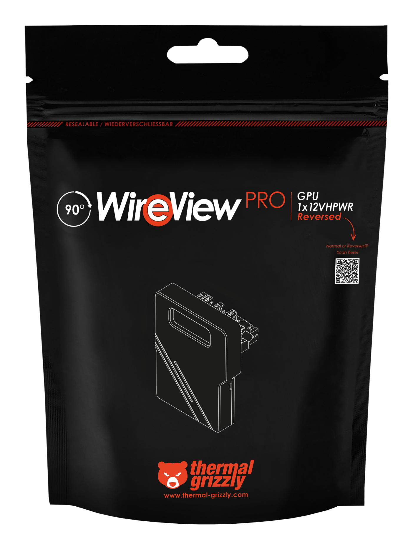 Thermal Grizzly WireView Pro GPU 1x12VHPWR 90° Reverse Schwarz