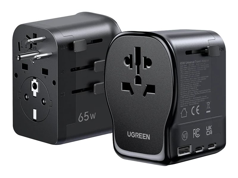 Ugreen S550 65W Universal Reiseadapter 4 Anschlüsse Schwarz, Grau
